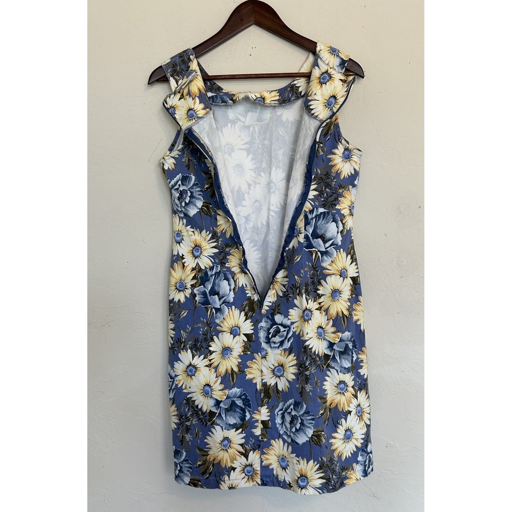 Vintage Y2K 90s Faded Glory Floral Mini Dress 12 Sunflower Pinafore Overall - Picture 6 of 6